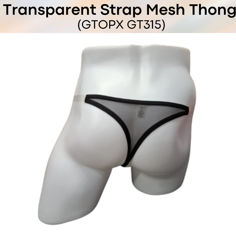 Men's Thong: Polyester T Back Thong with Transparent Strap (GT315)