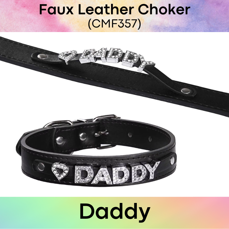 Men's Adult Toy: PU Faux Leather Neck Choker with "Daddy"/"My Boy" (CMF357)