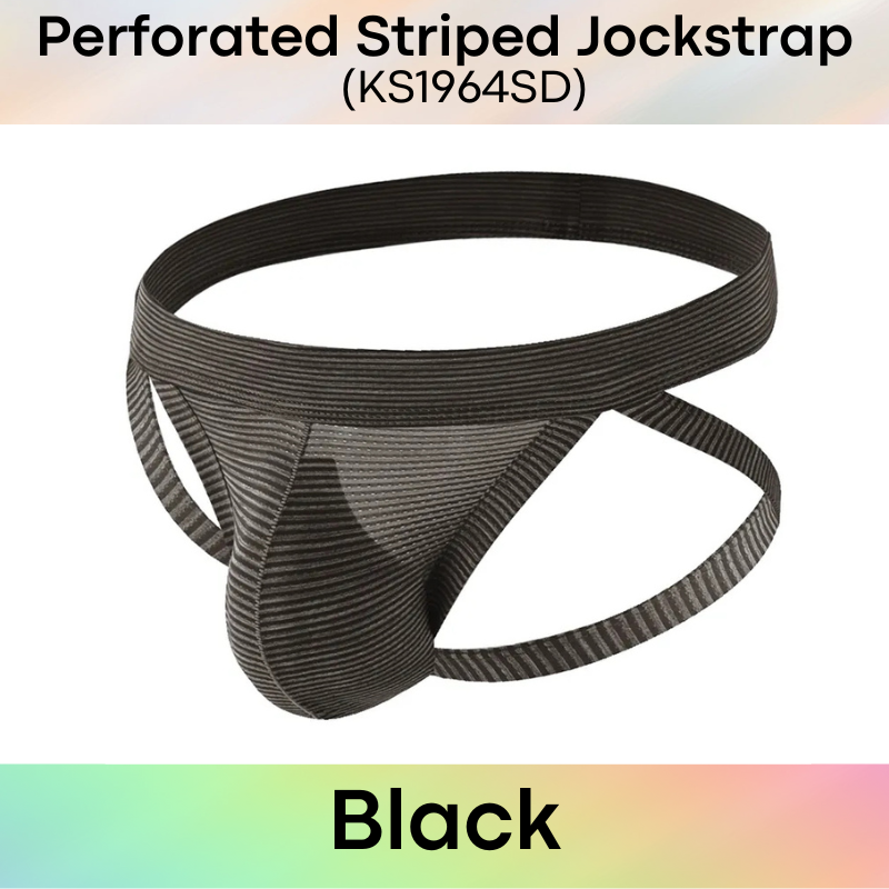 Men's Jockstrap: Polyester Tiny Perforated Striped Jockstrap Underwear (KS1964SD)
