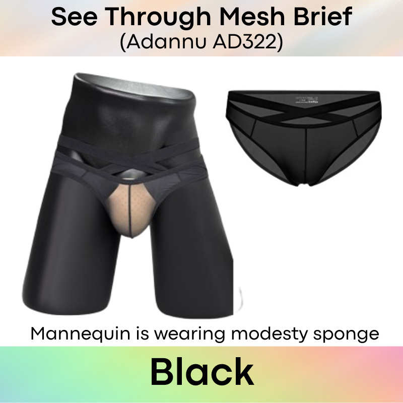 Men's Brief: Nylon See Through Thin Mesh Brief with Front Waist Strap (AD322)