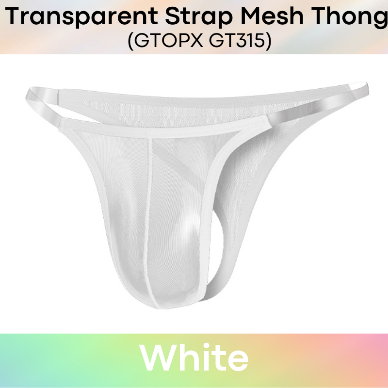 Men's Thong: Polyester T Back Thong with Transparent Strap (GT315)