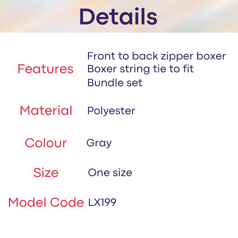 Men's Boxer: Polyester Gray Crop Top and Zipper Boxer Brief Set (LX199)