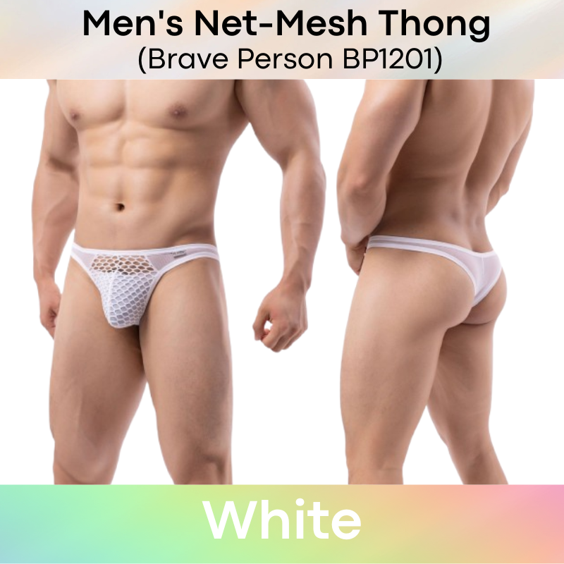 Men's Thong : Spider Web  Front with Half Mesh Front Thong Underwear (Brave Person BP1201)