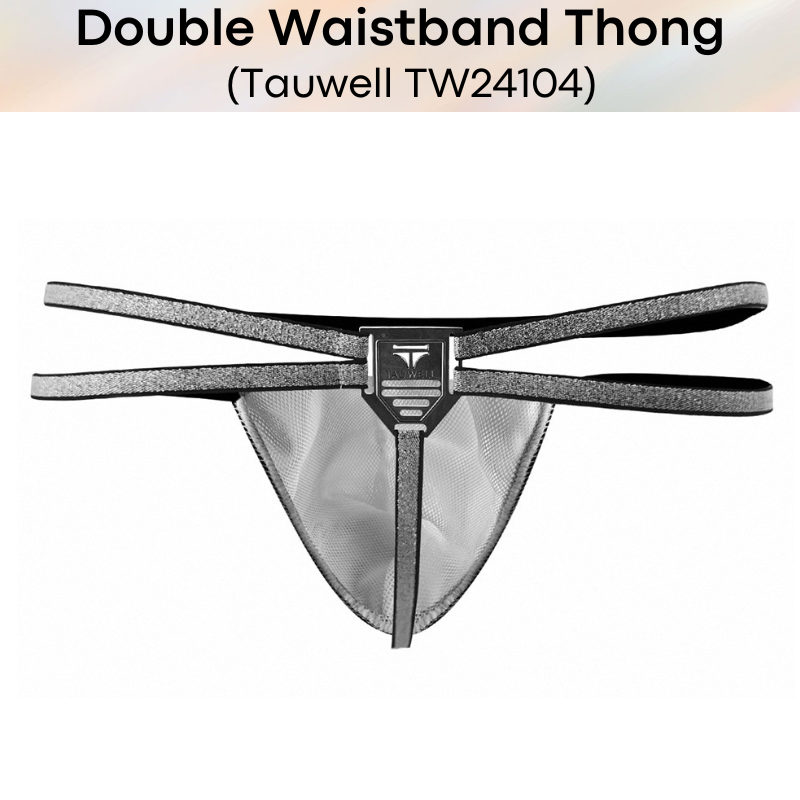 Men's Thong : Double Shiny Waistband Mesh Thong Underwear (Tauwell TW24104)