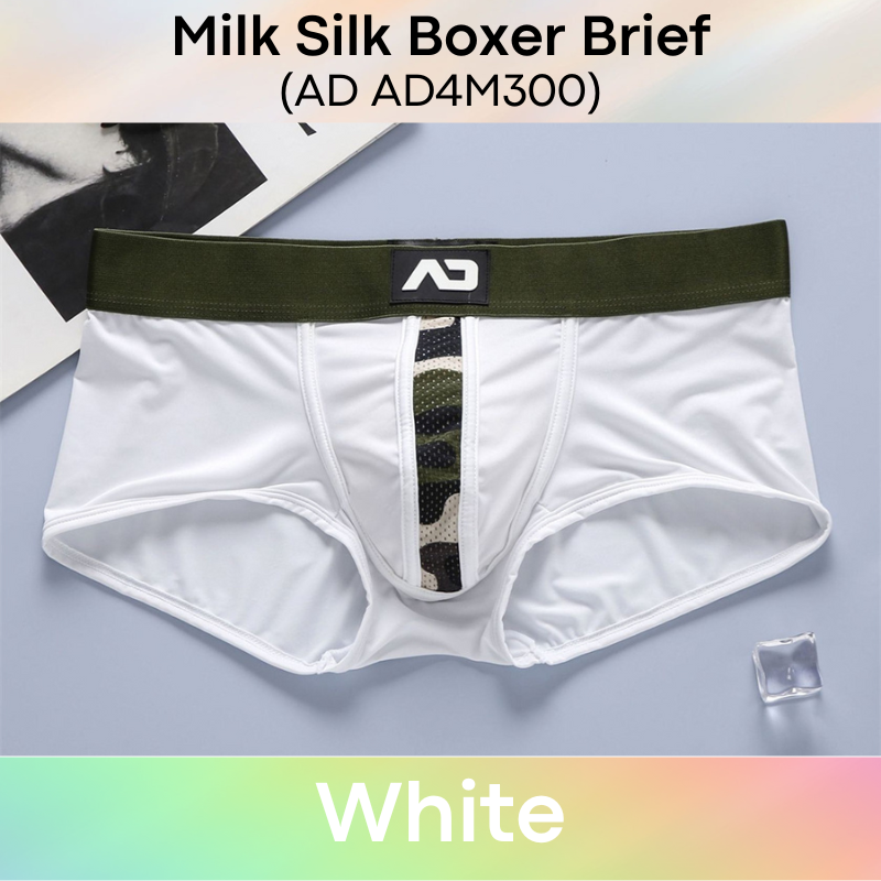 Men's Boxer: Milk Silk Boxer Brief with Middle Camou Mesh Strip Underwear (AD4 M300)