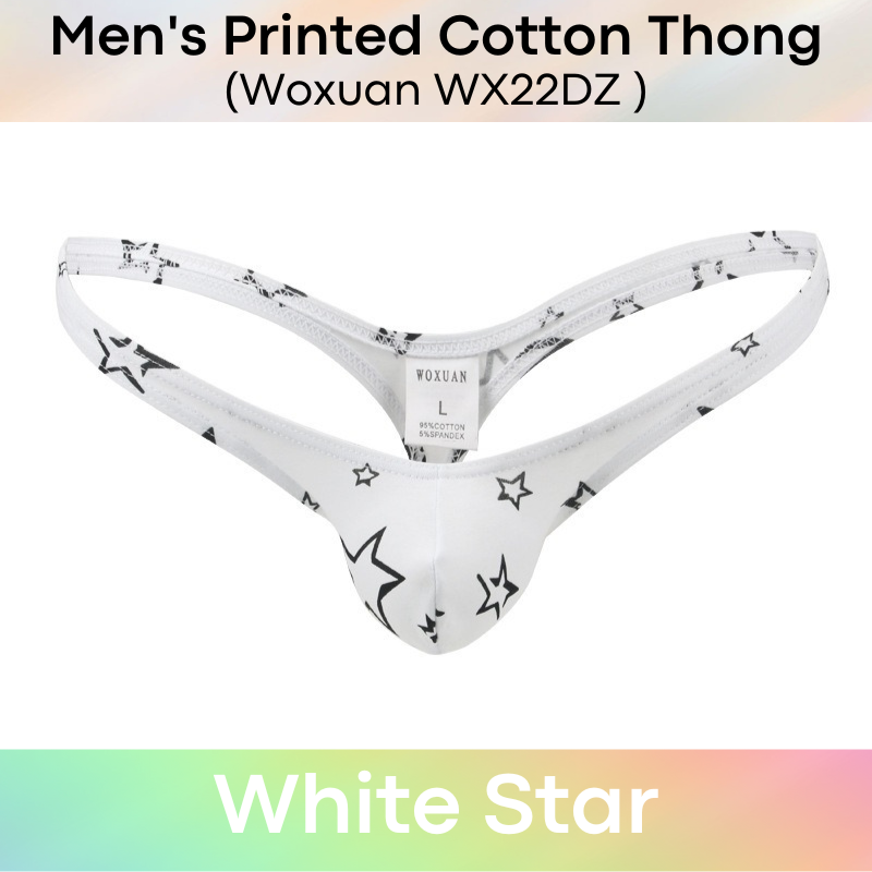 Men's Thong : Star / Dot Print Cotton Thong (Woxuan WX22DZ)
