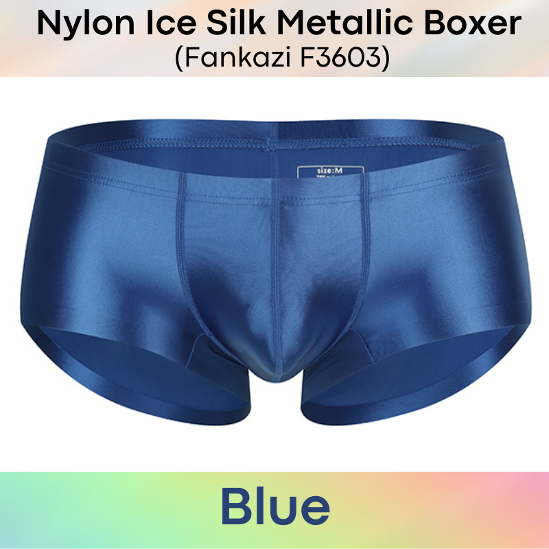 Men's Boxer: Nylon Ice Silk Tight Fit Low Rise Metallic Colour Boxer Brief Underwear (F3603)