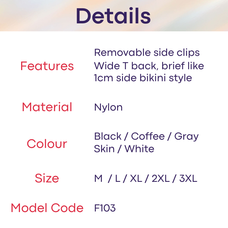 Men's Thong: Nylon Satin-Like Shiny Wide Thong with Removable Side Clip Buckle (F103)