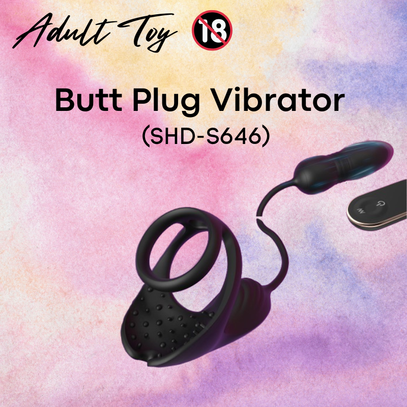 Adult Toy: Silicone Butt Plug Vibrator with Scrotum Vibrator (SHD-S646)