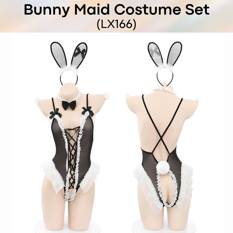 Unisex Underwear: Polyester Bunny Maid Crotchless Underwear Set (LX166)