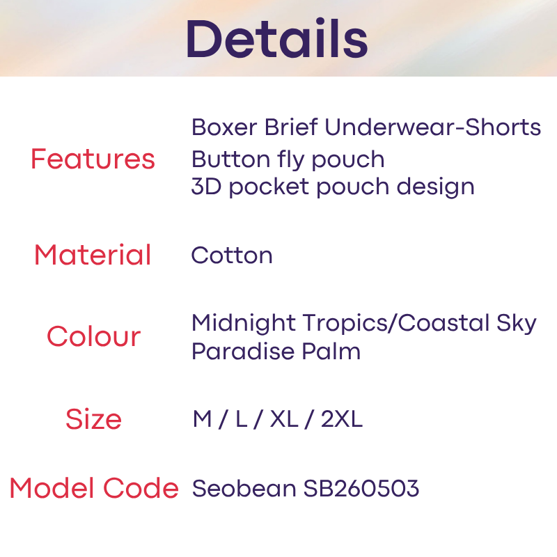 Men's Boxer: Cotton Island Breeze Print Boxer Brief Trunks Shorts-Underwear (SB260503)