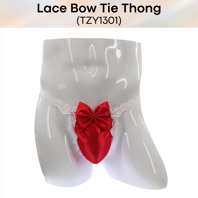 Men's Thong: Polyester Lace Thong with Bow Tie Accessory (TZY1301)