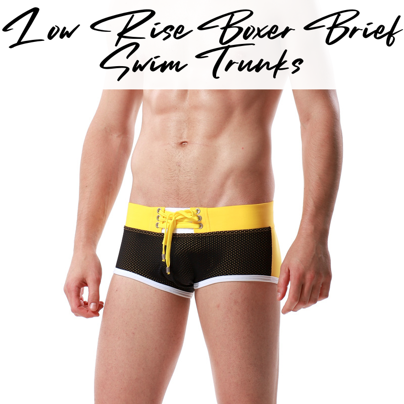 Men's Swim Trunks: Boxer Brief with Mesh Front Design Swimming Trunks with Drawstring (SB50817)