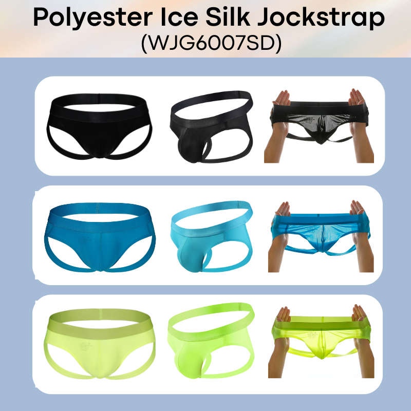 Men's Jockstrap: Polyester Ice Silk Thin Low Waist Jockstrap Underwear (WJG6007SD)