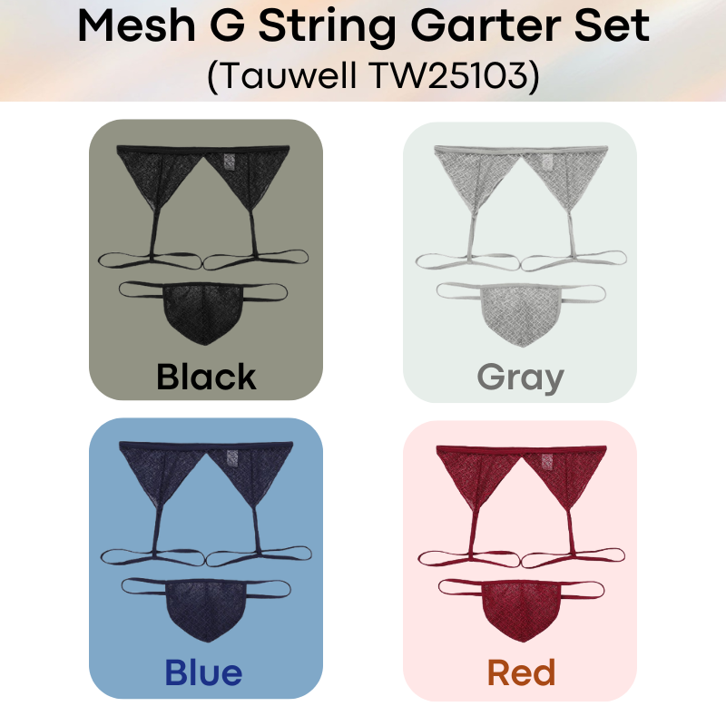 Men's GString: Polyester Mesh Lace GString Garter Set (TW25103)