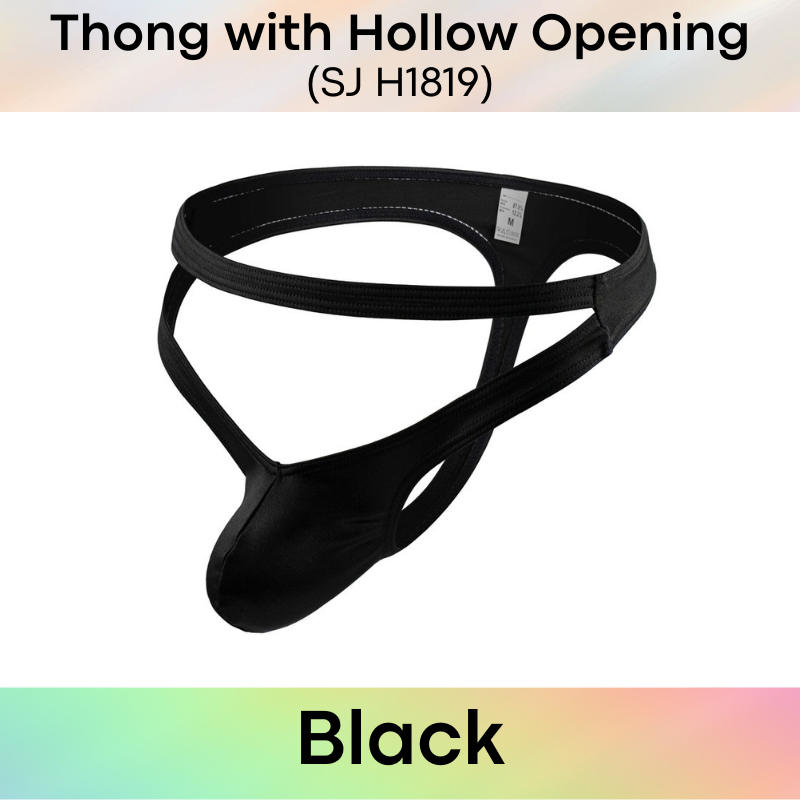 Men's Thong : Nylon Thong with Hollow Front Opening and Additional Front Waistband (SJ H1819)