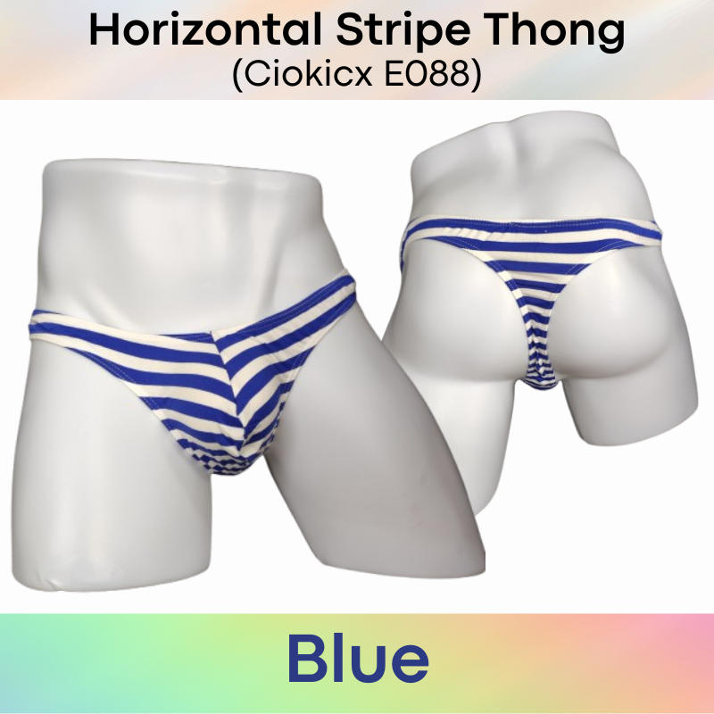 Men's Thong : Jap Style Polyester Bikini Style Thong with Horizontal Stripe (Ciokicx E088)