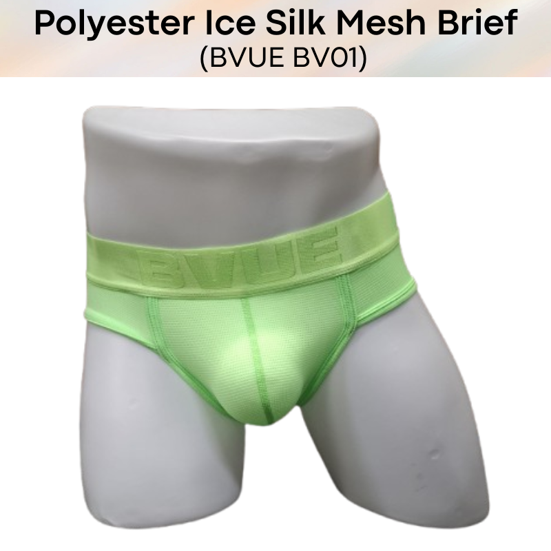 Men's Brief: Polyester Ice Silk Mesh Sports Brief in Metallic Colours Underwear (BV01)