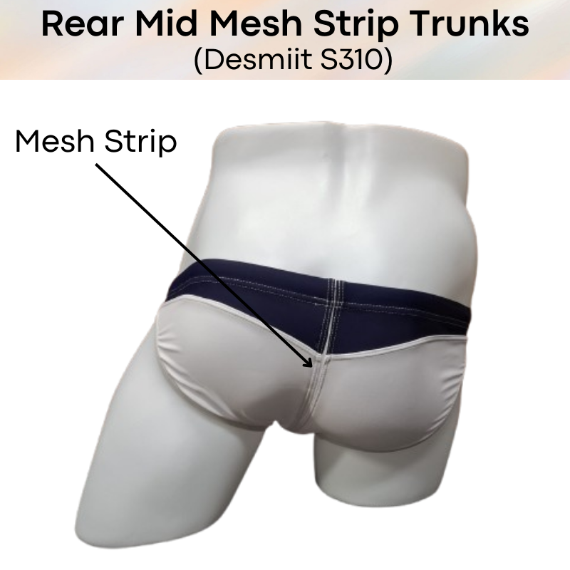 Men's Swimwear: Rear Mid Mesh Strip Swimming Trunks with Drawstring (S310)