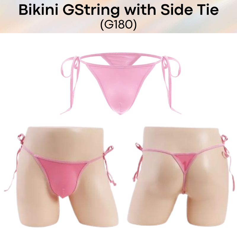 Men's GString: Polyester Ice Silk Bikini GString with Side String Tie (G180)