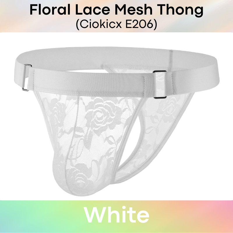 Men's Thong: Polyester Floral Lace Mesh See Through Thong Underwear (E206)