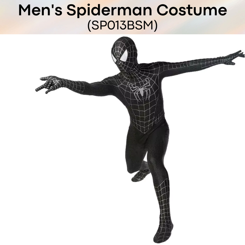 Men's Costume: Black Spiderman Costume (Bodysuit + Mask) (SP013BSM)