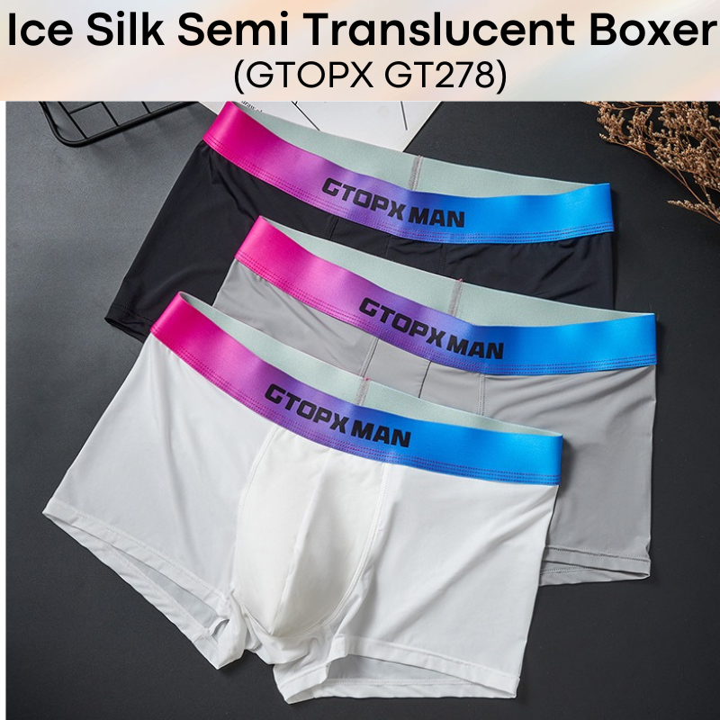 Men's Boxer : Nylon Ice Silk Semi Translucent with Double Layer Pouch (GTOPX GT278)