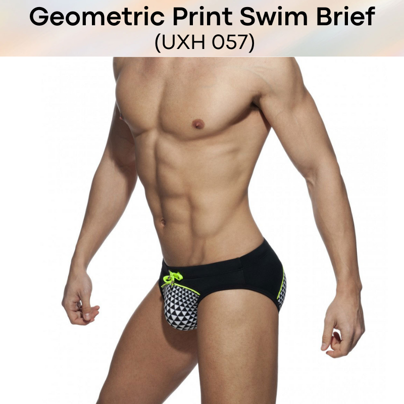 Men's Swimwear: Polyester Geometric Print Swimming Brief Trunks (UXH057)
