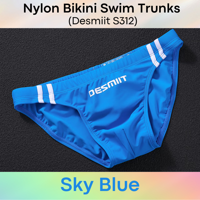 Men's Swimwear: Nylon Bikini Swimming Trunks with Drawstring and Rear Mid Mesh Strip (S312)