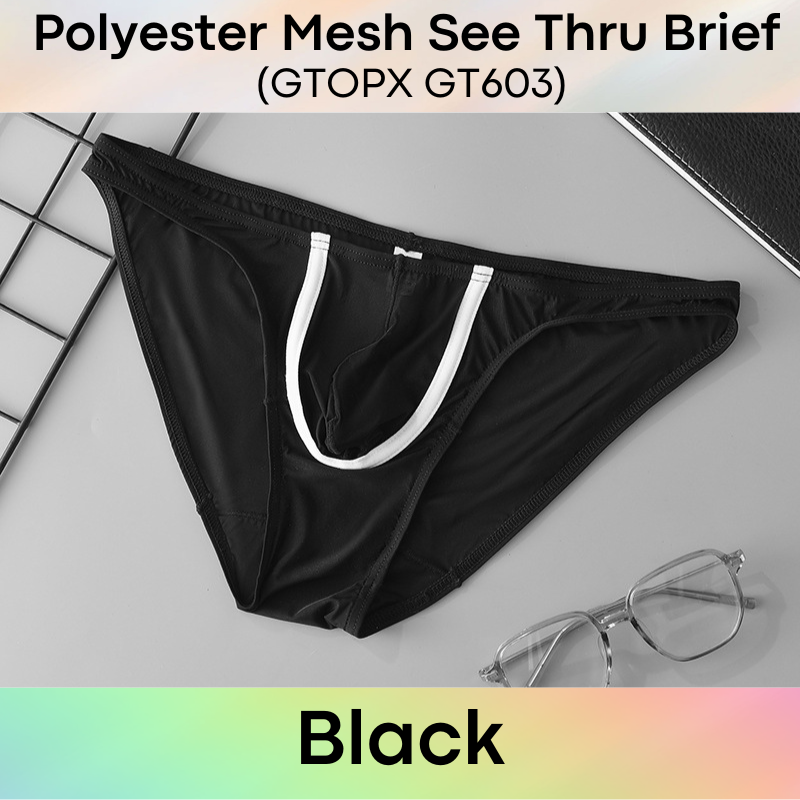 Men's Brief: Polyester Mesh See Through Low Waist Brief (GT603)