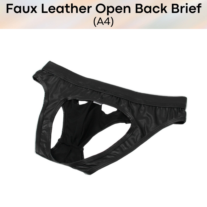 Men's Brief : Polyester Faux Leather Open Back Brief (A4)