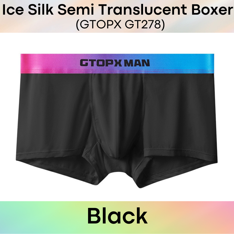 Men's Boxer : Nylon Ice Silk Semi Translucent with Double Layer Pouch (GTOPX GT278)