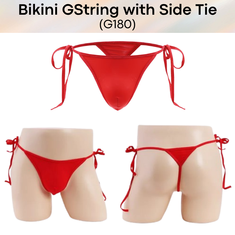Men's GString: Polyester Ice Silk Bikini GString with Side String Tie (G180)