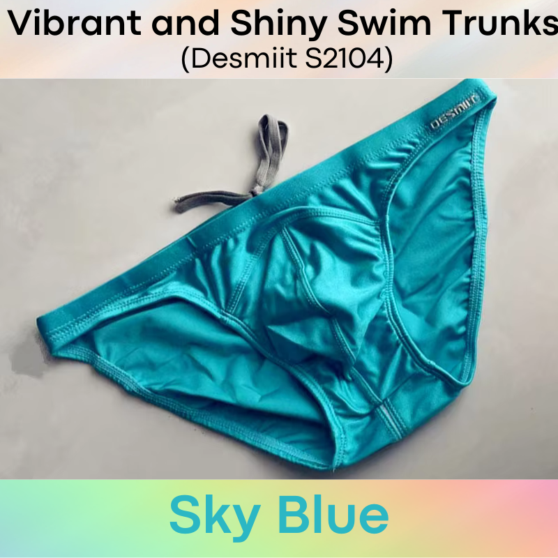 Men's Swimwear: Nylon Bikini Drawstring Swimming Trunks with 3D Convex Pouch Strip in Shiny Colours (S2104)