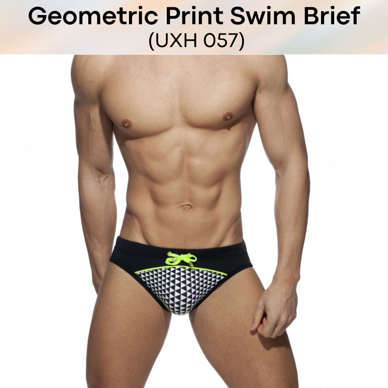 Men's Swimwear: Polyester Geometric Print Swimming Brief Trunks (UXH057)