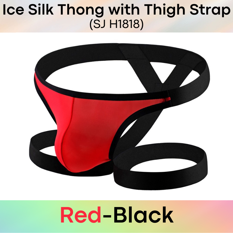 Men's Thong : Nylon Ice Silk Thong with Thigh Strap (SJ H1818)