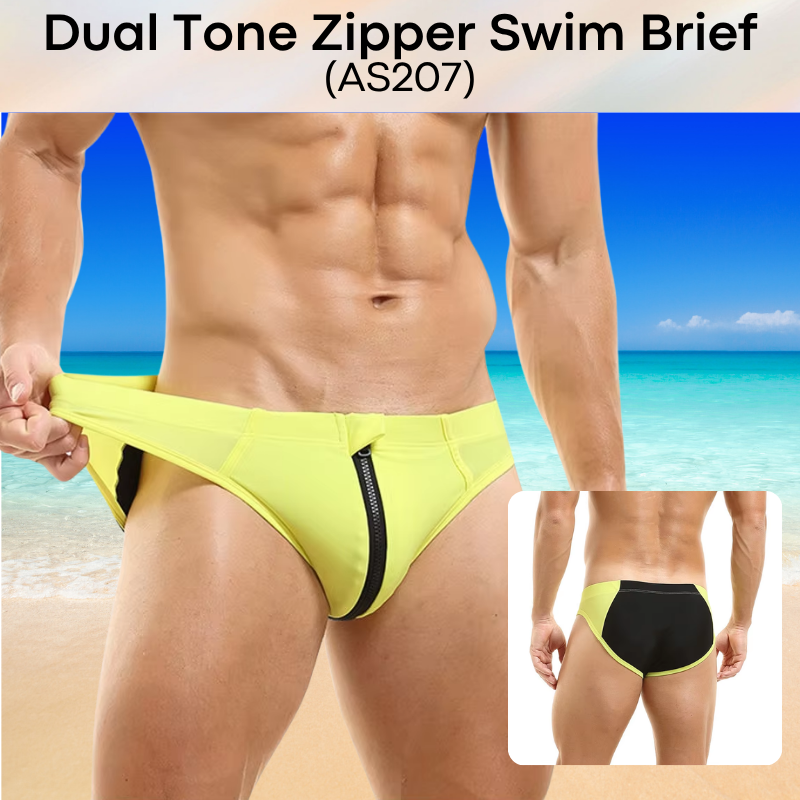 Men's Swim Trunks: Polyester Swim Brief Trunks with Zipper (AS207)