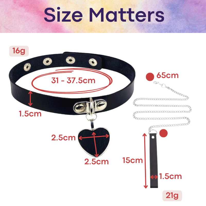 Unisex Choker: PU Heart Choker with Hand Leash for Roleplay (HR0555)