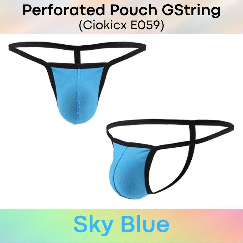 Men's GString: Perforated Large Pouch GString Underwear (E059)