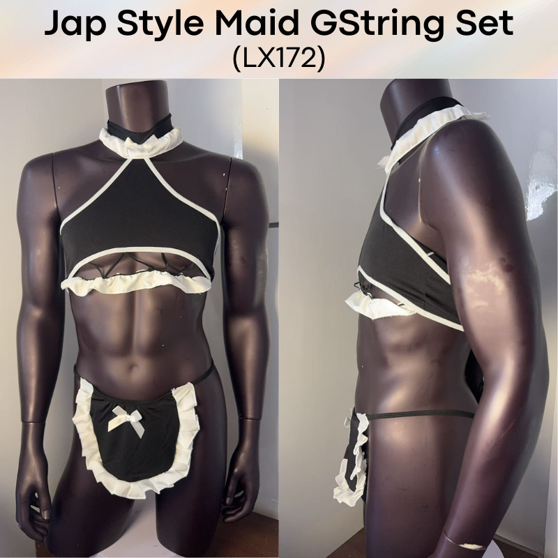 Unisex Underwear: Polyester Jap Style Maid Costume with Flap-Thong Underwear and Wolf Ear Headband Set (LX172)
