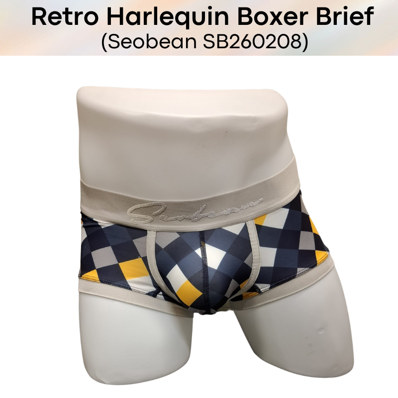 Men's Boxer: Retro Harlequin Print Boxer Brief Underwear (SB260208)