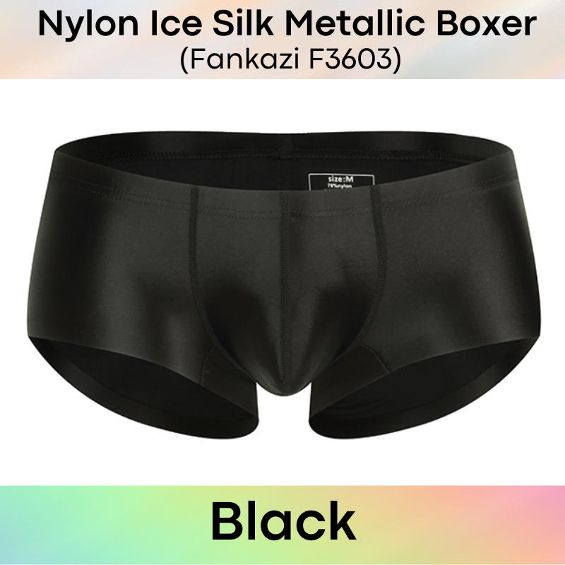 Men's Boxer: Nylon Ice Silk Tight Fit Low Rise Metallic Colour Boxer Brief Underwear (F3603)