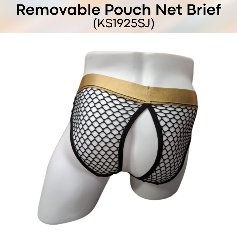 Men's Brief: Polyester Net Brief with Removable Mesh Pouch and Open Back (KS1925SJ)