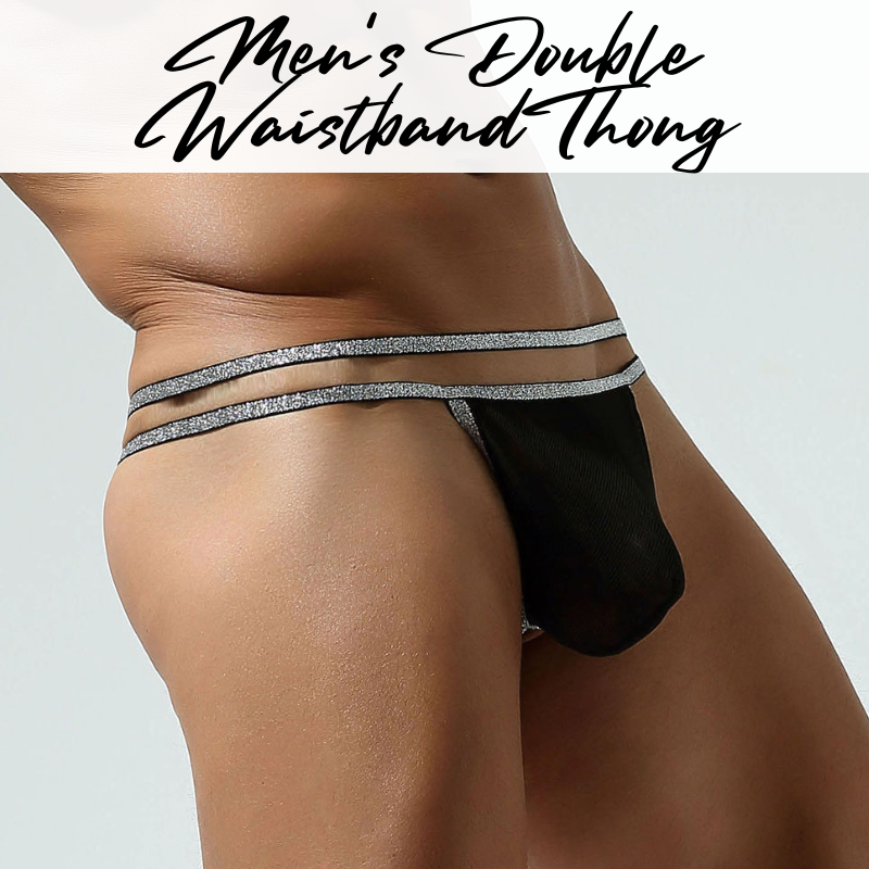 Men's Thong : Double Shiny Waistband Mesh Thong Underwear (Tauwell TW24104)