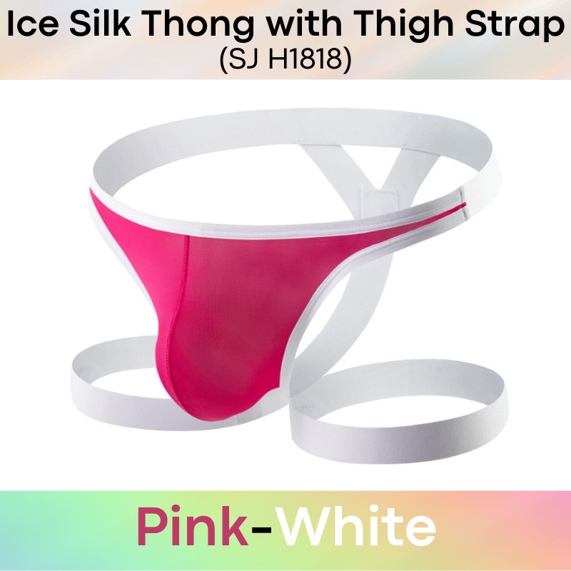 Men's Thong : Nylon Ice Silk Thong with Thigh Strap (SJ H1818)