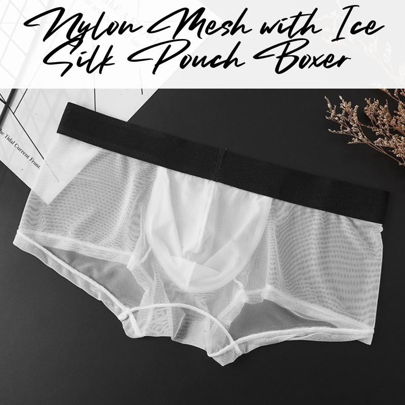 Men's Boxer : Nylon Mesh See Through with Non-Mesh Ice Silk Pouch Boxer Underwear (GTOPX GT306)