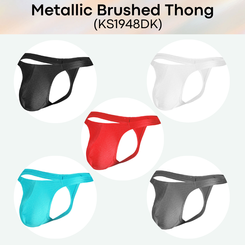 Men's Thong: Polyester Metallic Brushed Thong with 3D Pouch (KS1948DK)