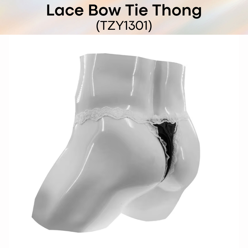 Men's Thong: Polyester Lace Thong with Bow Tie Accessory (TZY1301)
