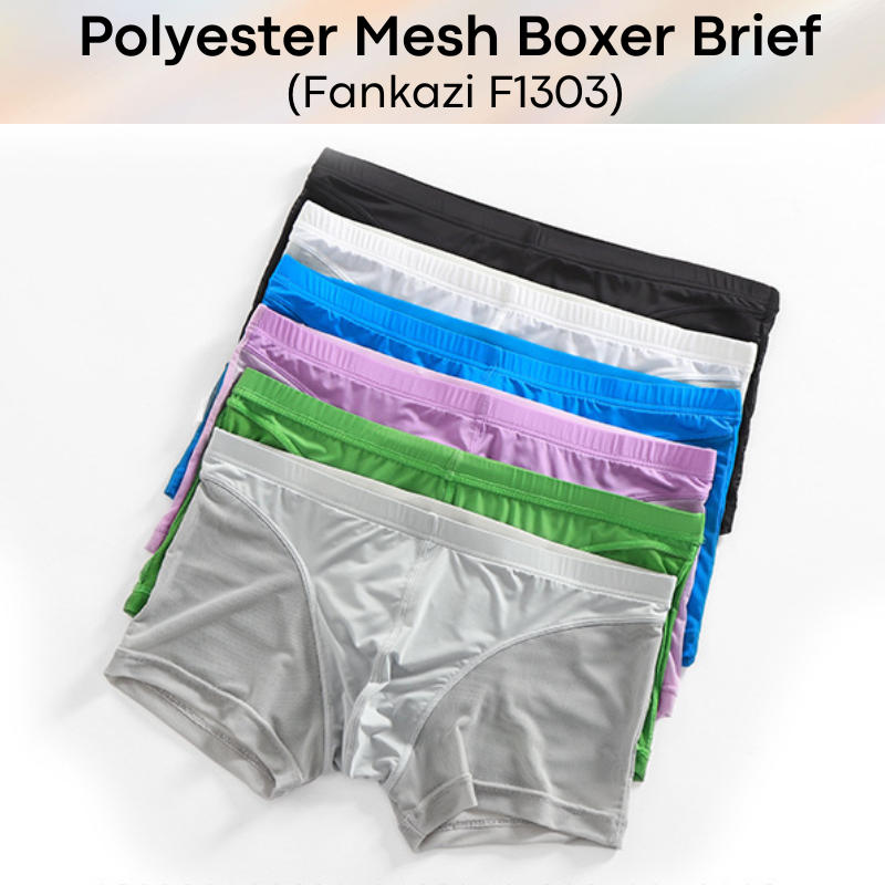 Men's Boxer: Polyester Mesh See Through with Ice Silk Pouch Layer Boxer Brief Underwear (F1303)