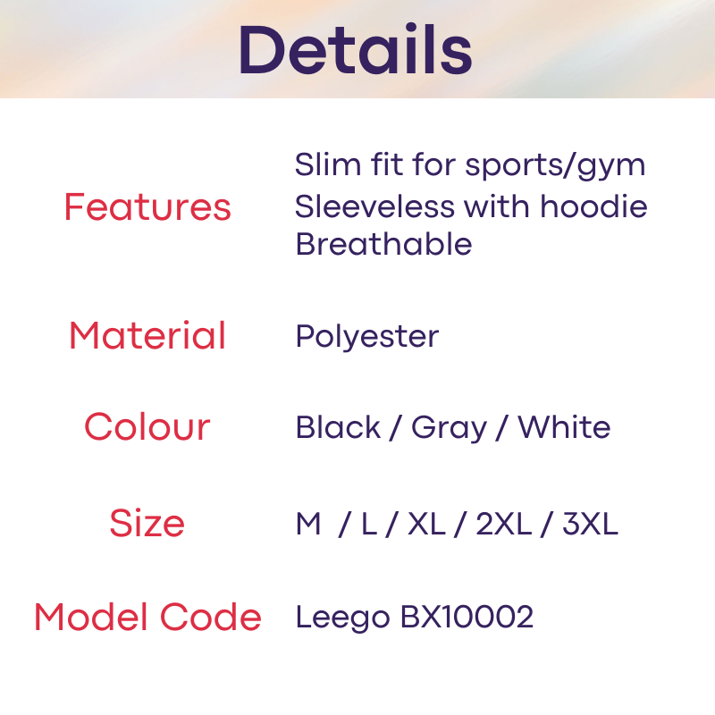 Men's Tee: Polyester Sleeveless Slim Fit Tank Top with Hoodie (BX10002)